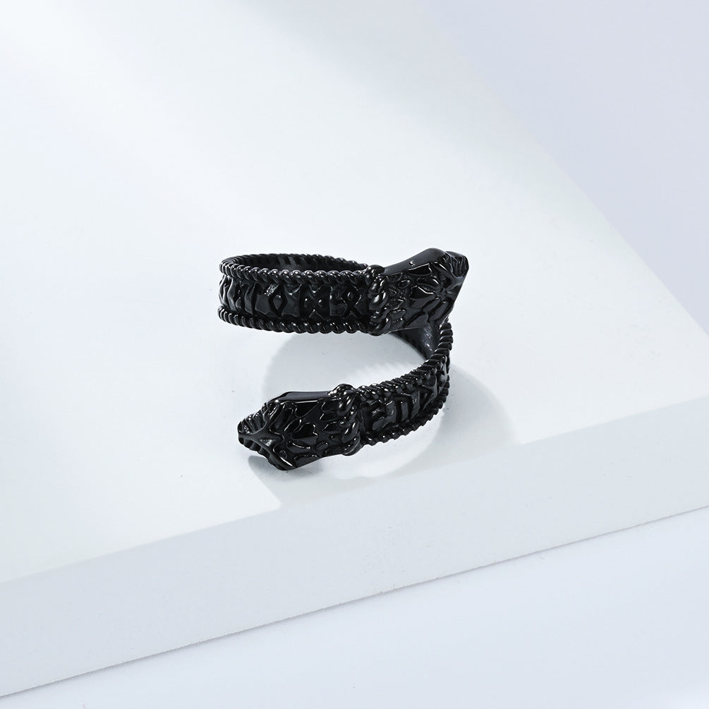 Planderful Viking Ring For Men Steel Double Headed Snake