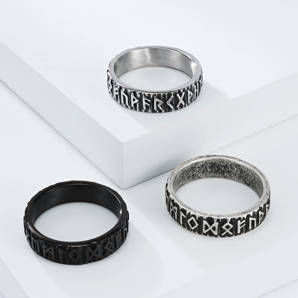 Planderful Titanium Steel Ring For Men Nordic Viking Luhn Text Retro Literary Jewelry
