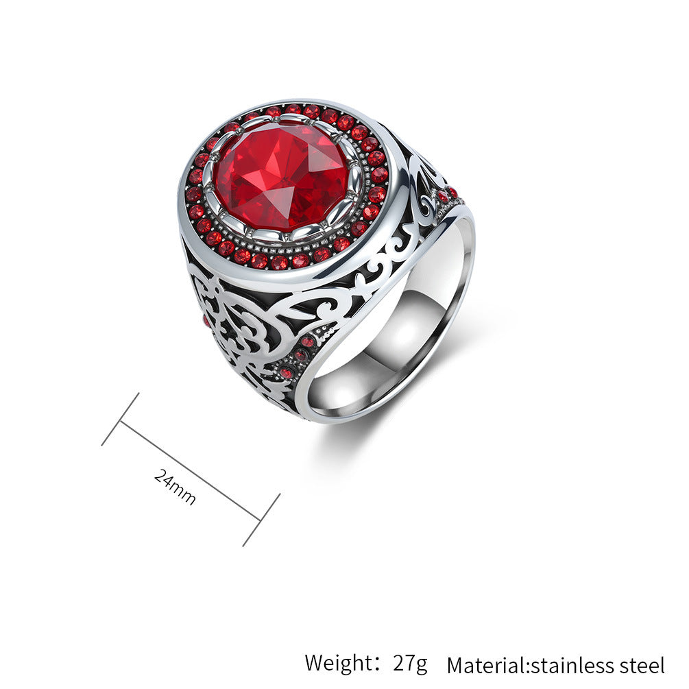 Planderful Everyday Genie Retro Zircon Ring For Men Unisex Stainless Steel Fashion Statement