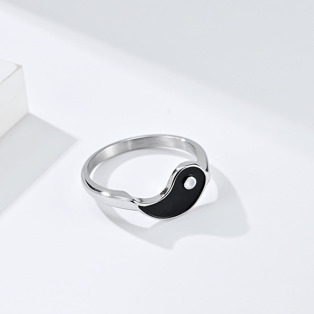 Planderful Yin Yang Tai Chi Couple Ring Titanium Steel For Couples Gift For Him Her