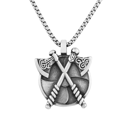 Retro Double Axe Titanium Steel Pendant Necklace for Men