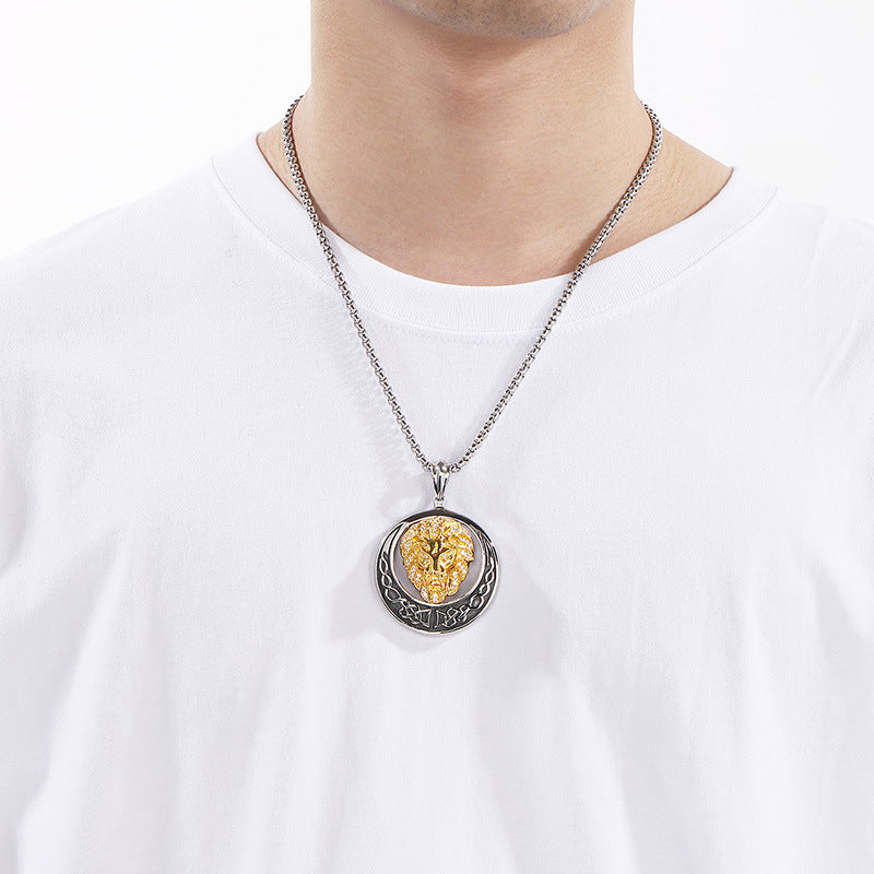 Lion Head Pendant Men Zircon Titanium Steel Planderful