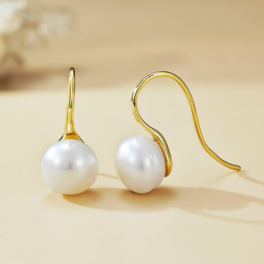 Natural Freshwater Pearl Earrings S925 Sterling Silver High Heels Pearl Ear Hook