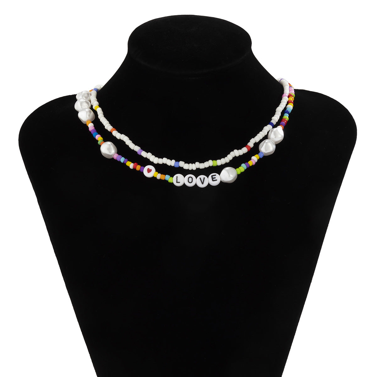 Planderful Pearl Letter Necklace With Mixed Color Imitation Pearls Women Statement Beaded Peach Heart Design