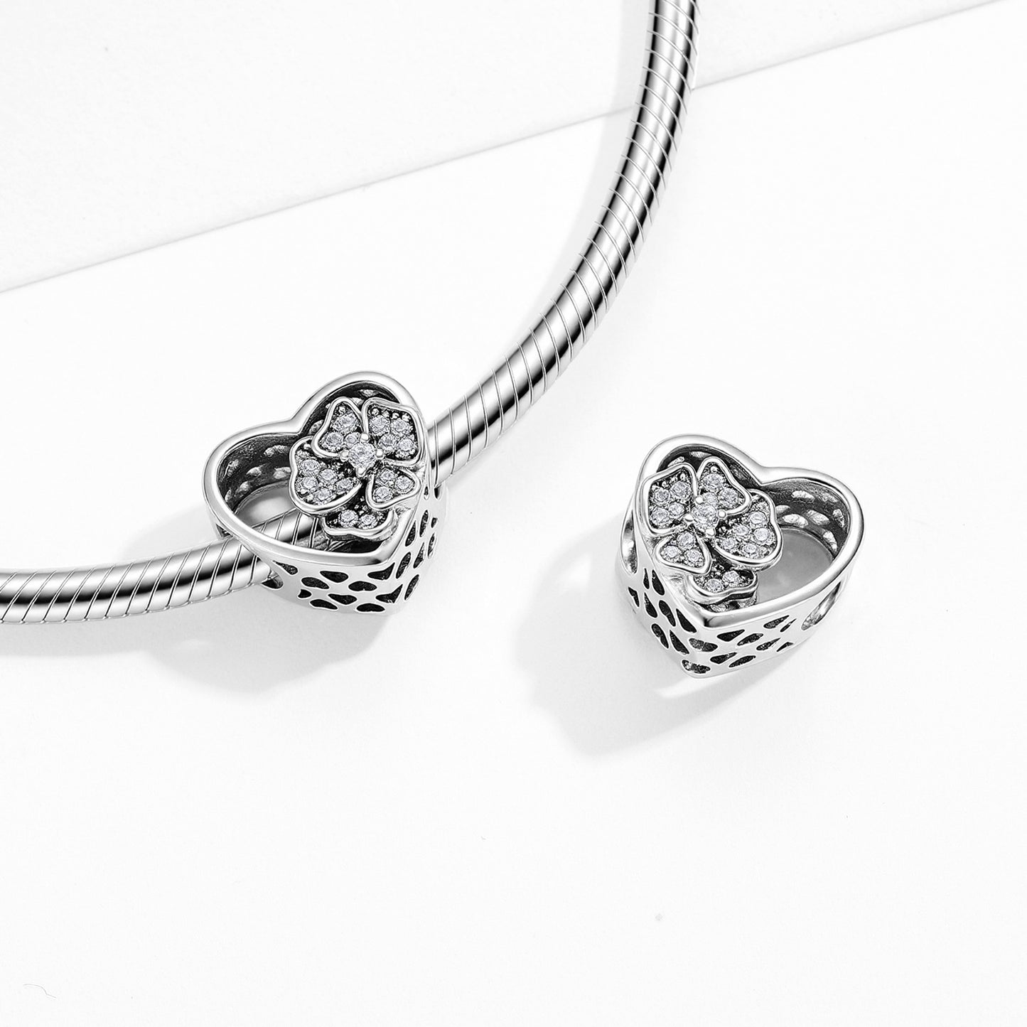 Planderful Jewelry Sterling Silver Zircon Flower Heart Beading Pendant For Diy Jewelry Making