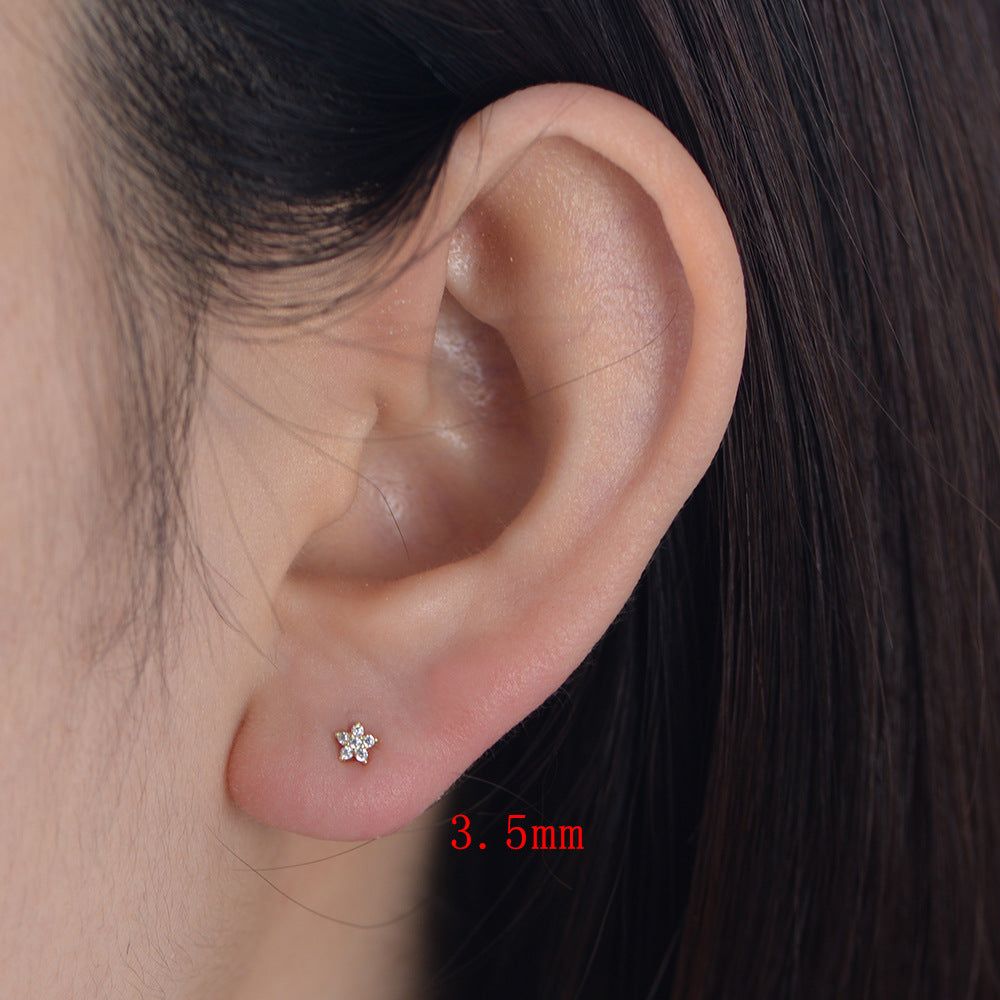 S925 Sterling Silver Flower Earrings Women's Fashion Zircon Studs