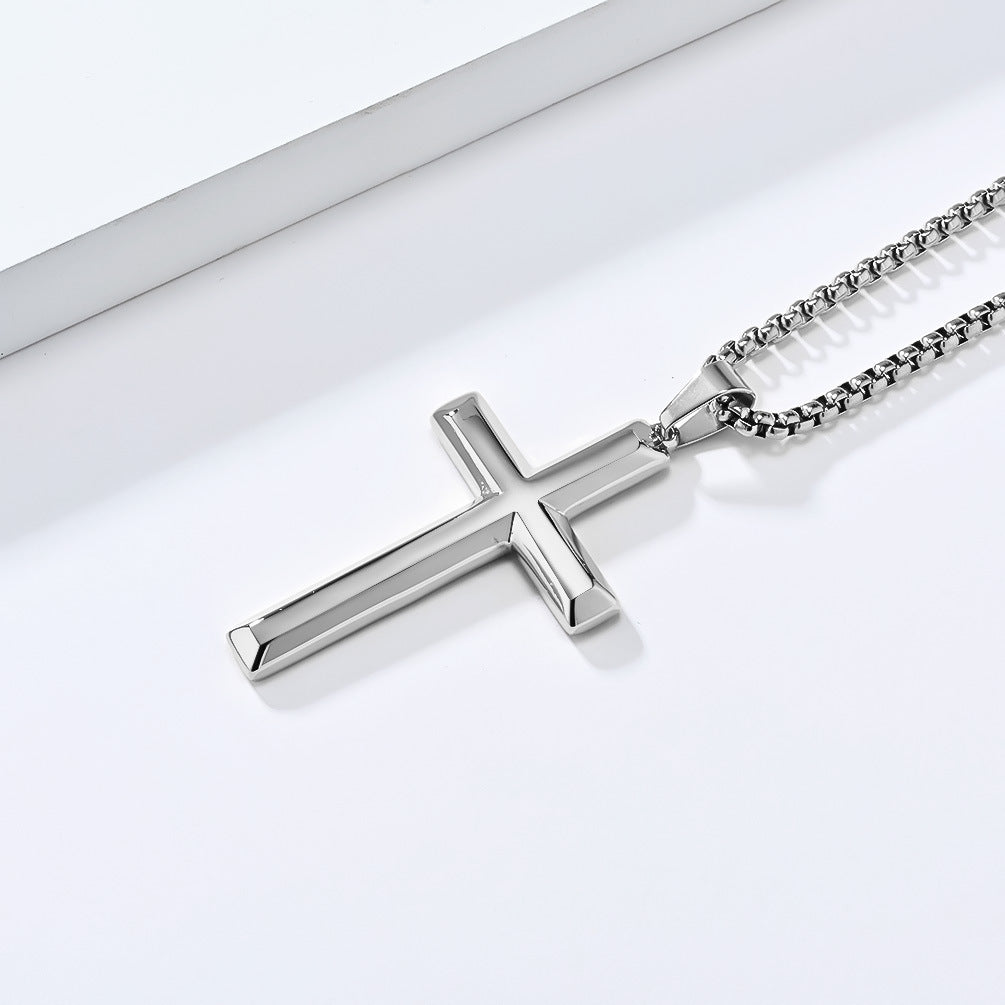 Simple Bevel Neutral Wind Cross Necklace for Men and Women