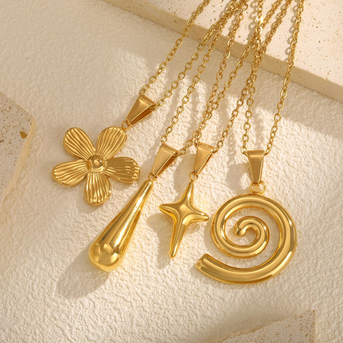 Flower Geometric Gold-Plated Stainless Steel Necklace
