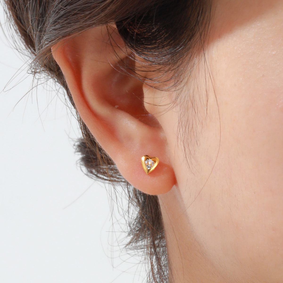 Stainless Steel Zircon Pearl Heart Earrings