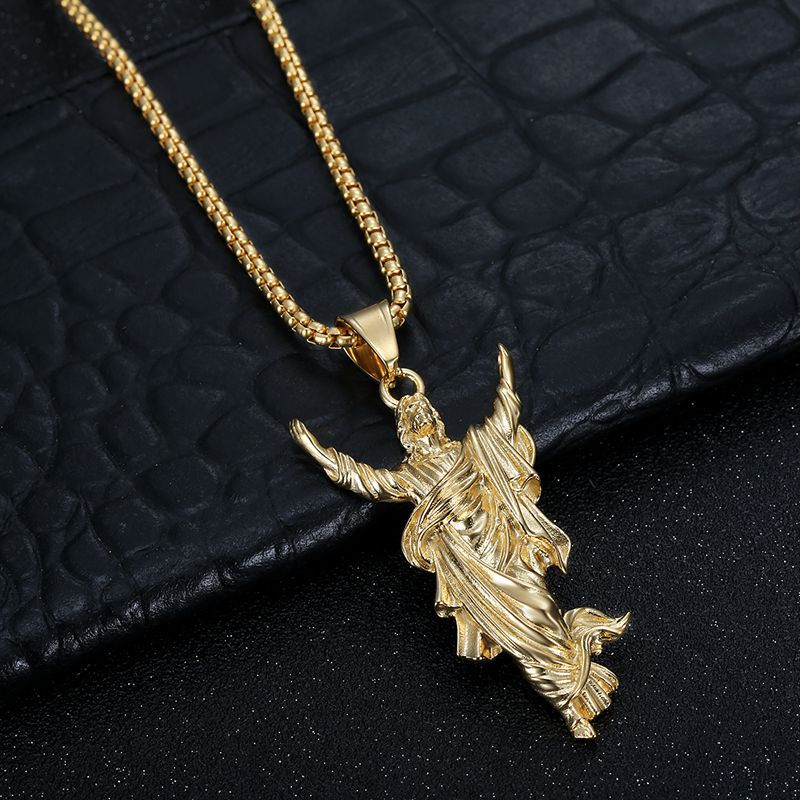 Planderful Everyday Genie Hip Hop Jesus Portrait Pendant Necklace Premium Stainless Steel Gold Plated For Hip Hop Fans