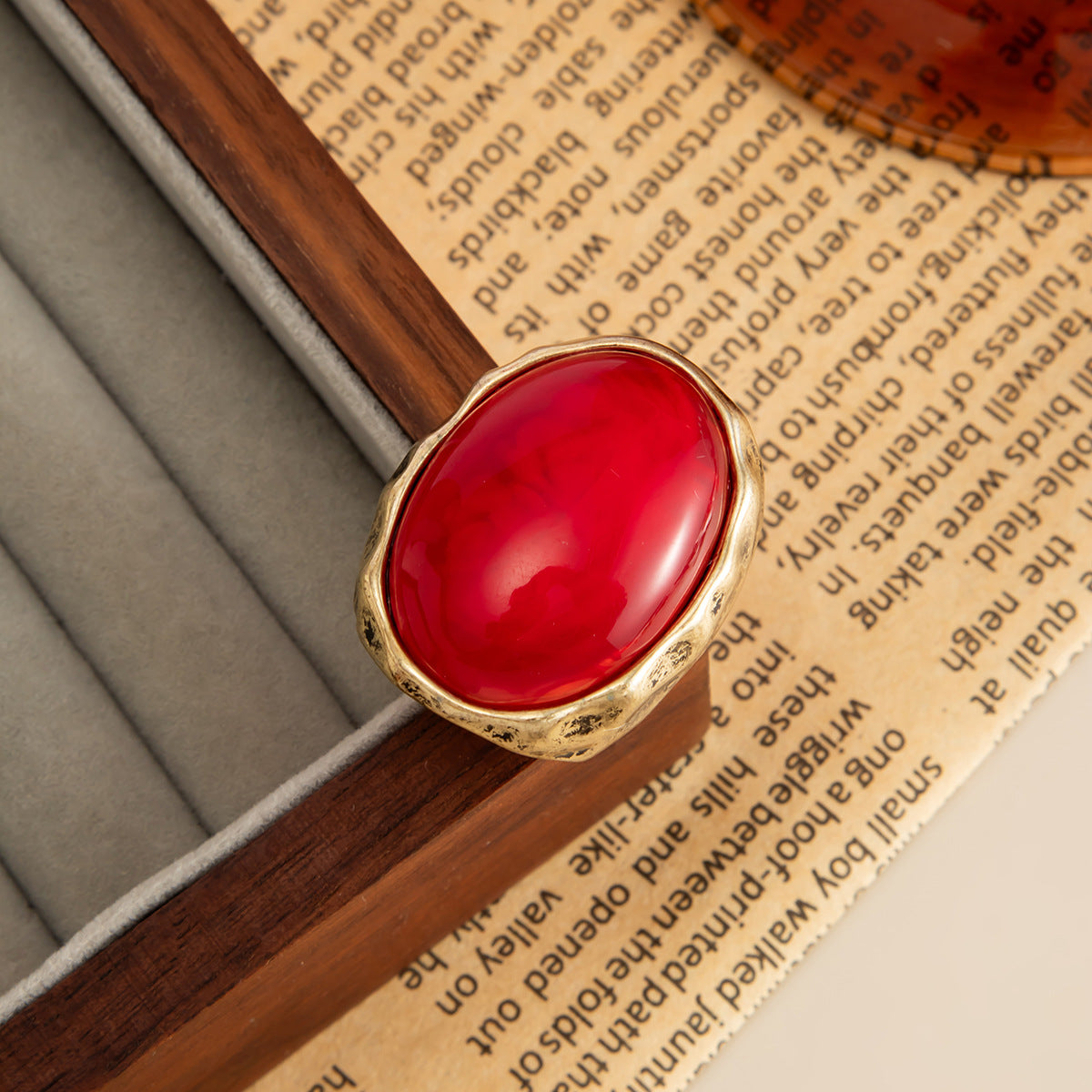 Planderful Vienna Verve Retro Redstone Oval Ring Wide Face Statement Jewelry For Women