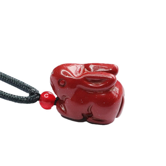 Vermilion Sand Rabbit Pendant Sterling Silver Necklace with Cinnabar Stone