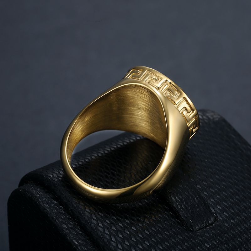 Planderful Everyday Genie Hip Hop Ring Titanium Steel Gold Plated Ancient Greek Mythology For Men And Women Size 7 To 13
