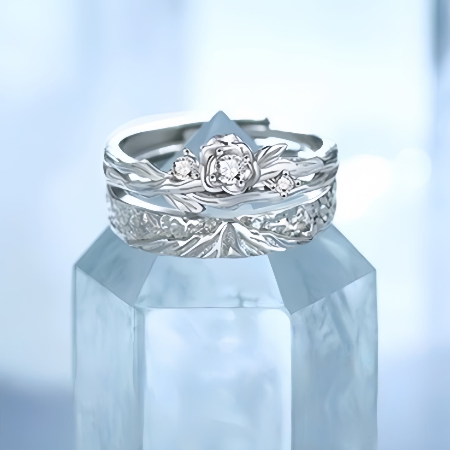 Planderful 925 Sterling Silver Snow Mountain Rose Couple Ring Light Luxury Niche Design For Girlfriend Christmas Gift