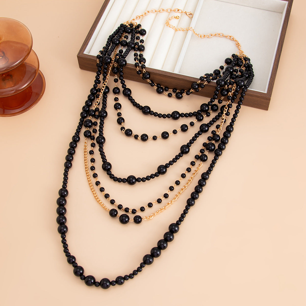 Heavy Pearl-Style Multi-Layer Beaded Necklace