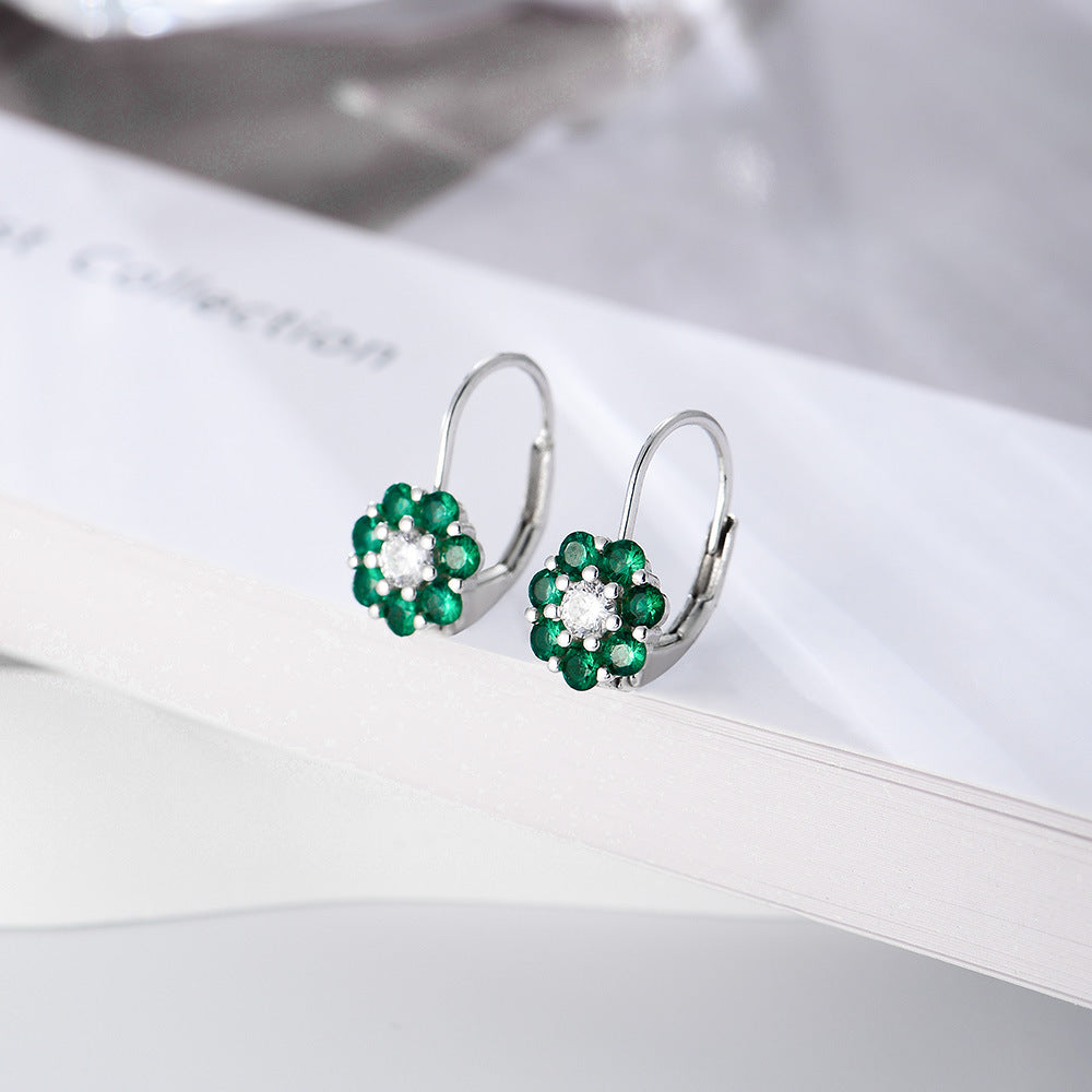 Retro Color Zircon Flower Ear Buckle Earrings Style Earrings High-End Earrings