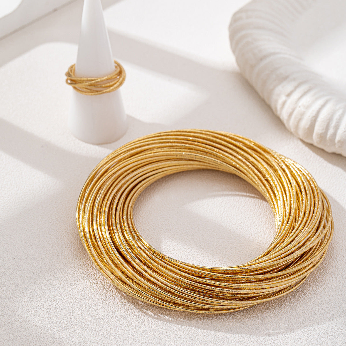 Fashionable Matte Gold Wrapped Ring Bracelet for Women