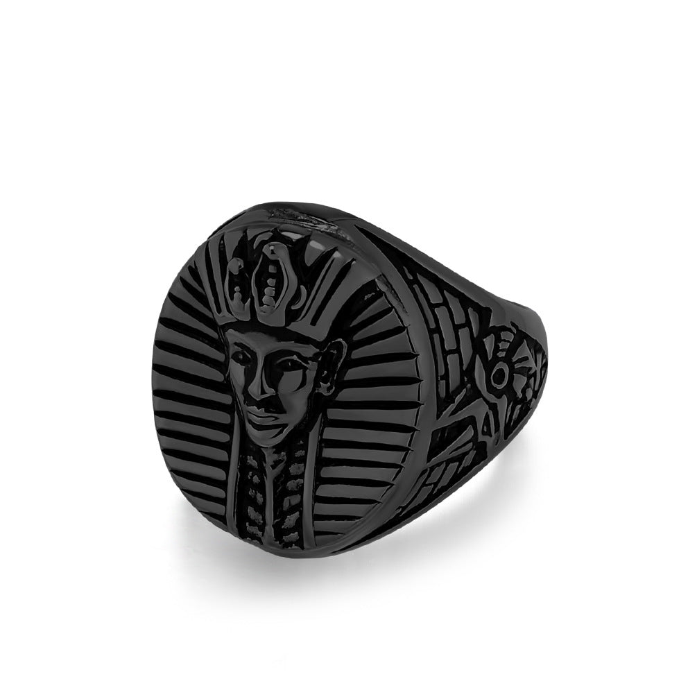 Vintage Egyptian Pharaoh Stainless Steel Ring for Men