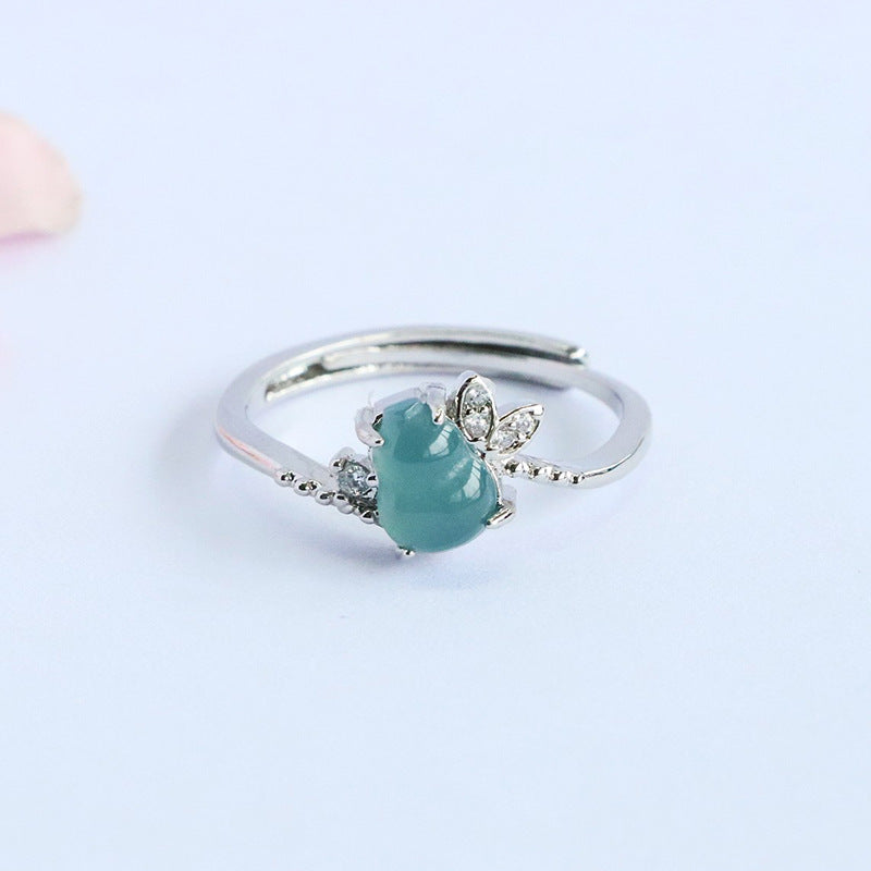 Blue Water Jadeite Gourd & Butterfly Ring