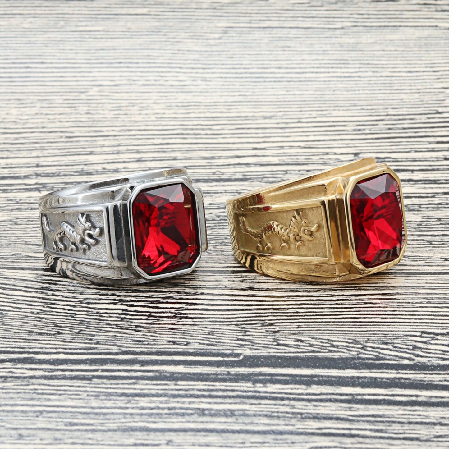 Titanium Steel Multi-Color Gemstone Dragon Ring for Stylish Men - Retro Punk Trendsetter