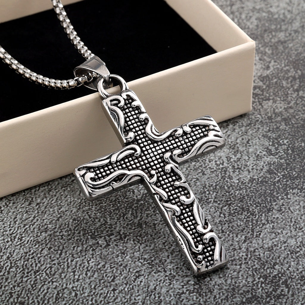 Vintage Cross Stainless Steel Men's Pendant Necklace