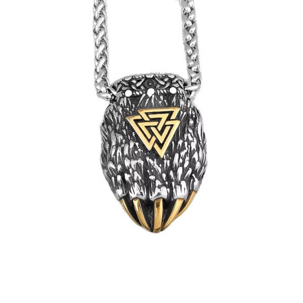 1. Planderful Stainless Steel Necklace With Retro Viking Triangle Logo Bear Claw Pendant For Men