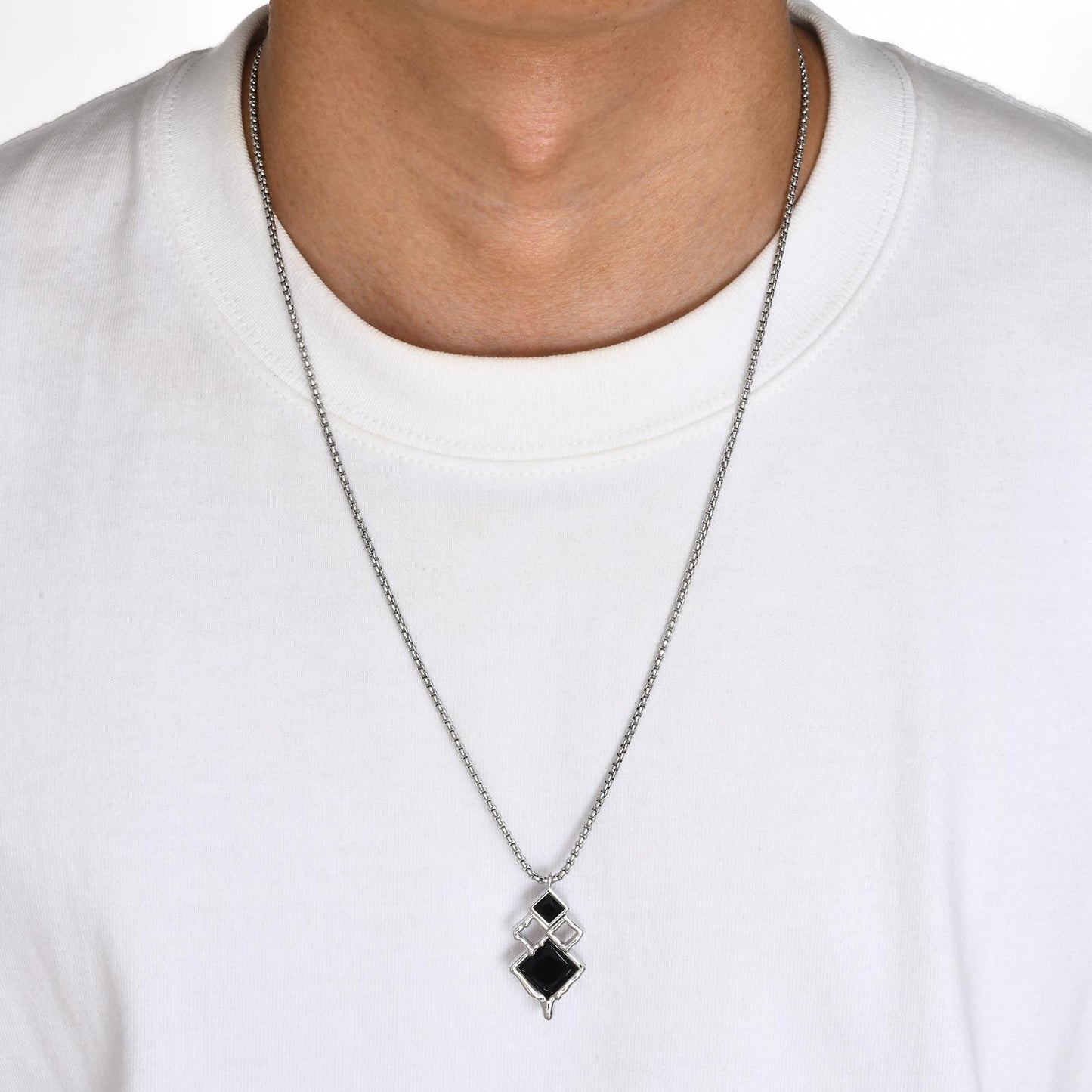 Men's Necklace Copper Black Hole Pendant Geometric Love Silver