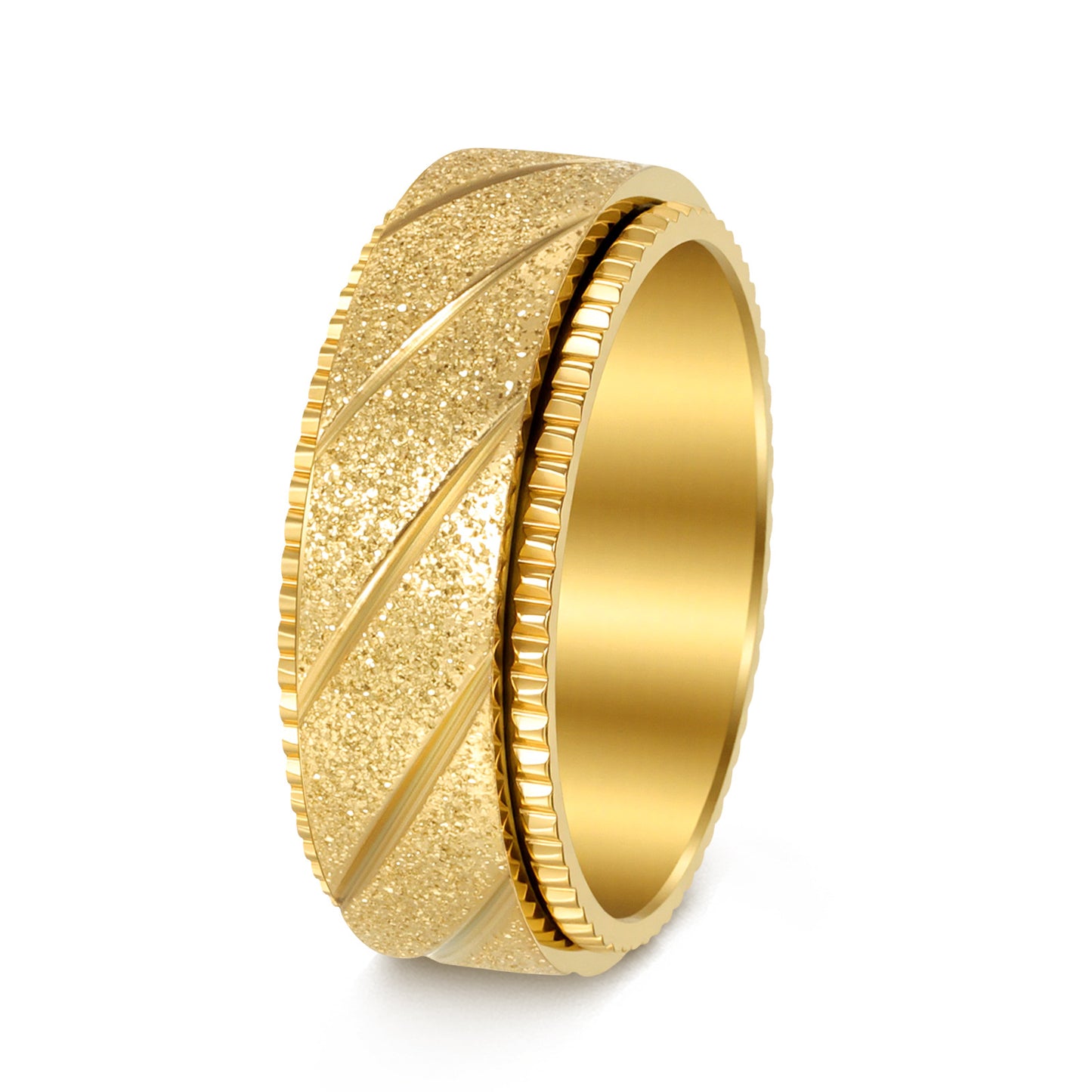 Planderful Titanium Steel Ring Unisex Rotatable Oblique Stripe Matte Finish Everyday Genie Statement