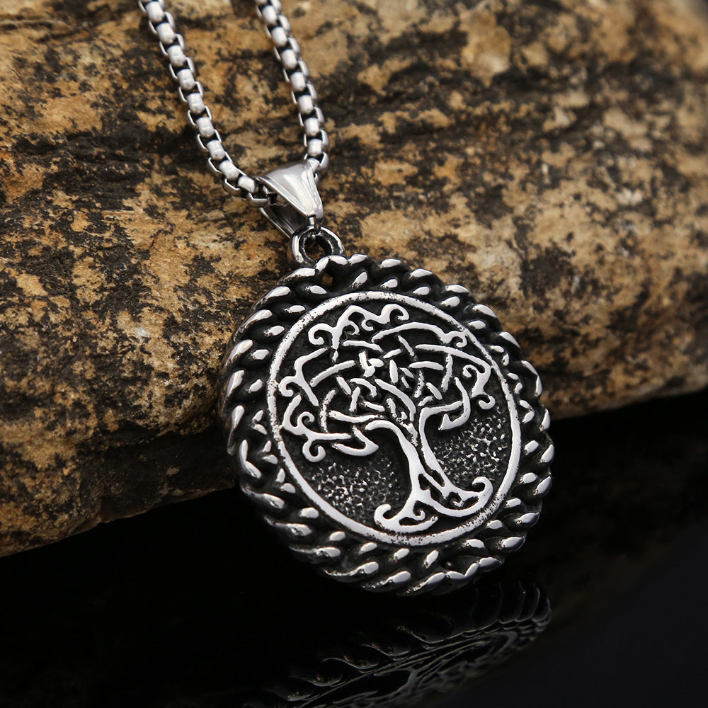 Personalized Retro Tree of Life Titanium Steel Necklace for Men