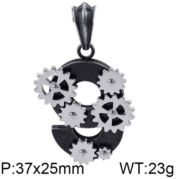 Age Of Steam Pendant, Punk Retro Stainless Steel Boiled Black Mechanical Gear Men's Necklace