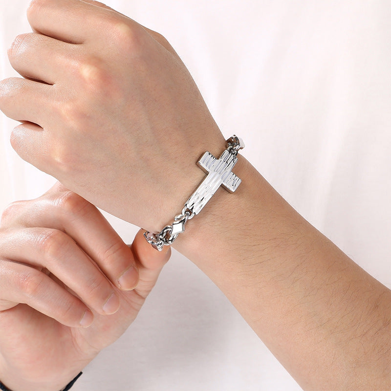 American Titanium Steel – Hammer Cross Texture Stainless Steel Men's Bracelet