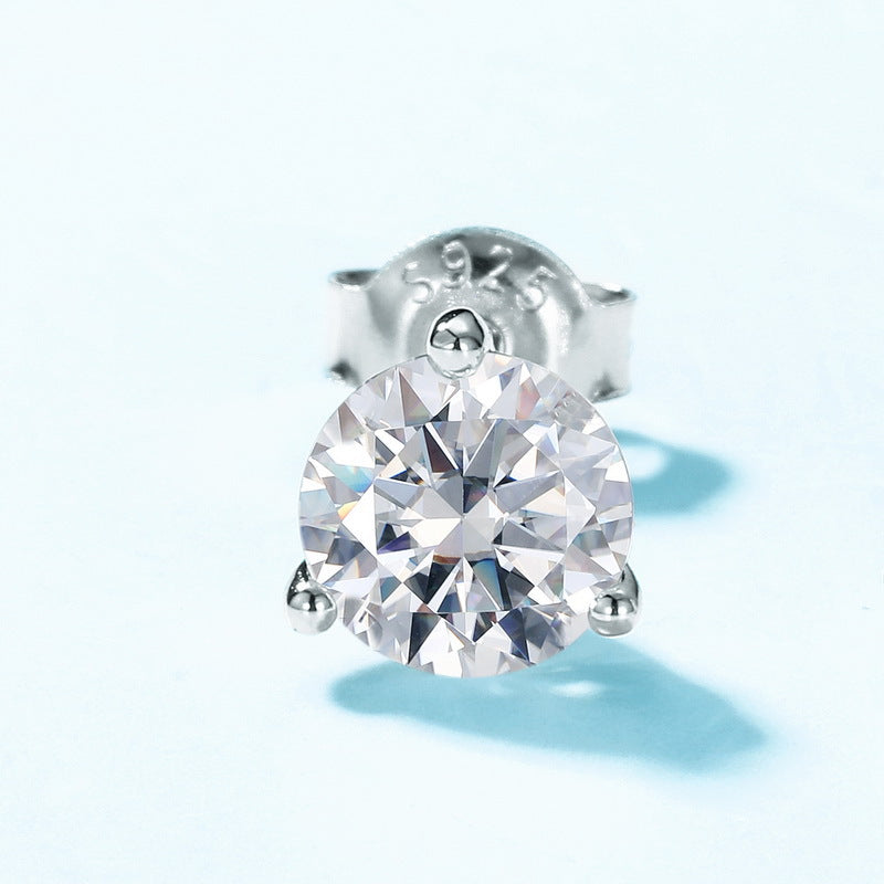 S925 Sterling Silver Gold-Plated Moissanite Round 6.5 × 6.5 mm Stud Earrings