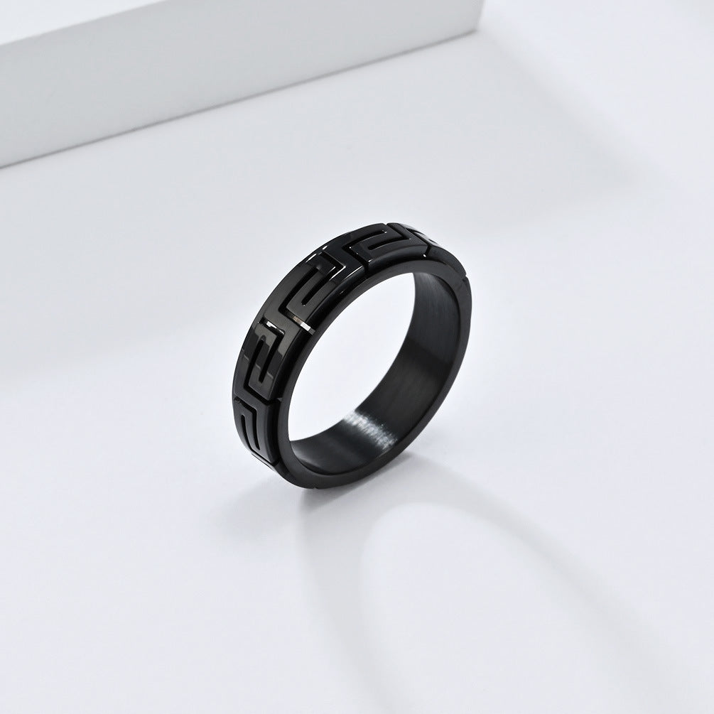 INS Simple Personality Great Wall Pattern Titanium Steel Ring for Decompression Relief in European American Fashion