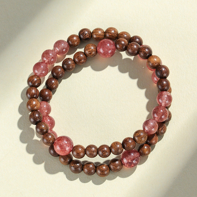 Strawberry Quartz Agate Sandalwood Bracelet