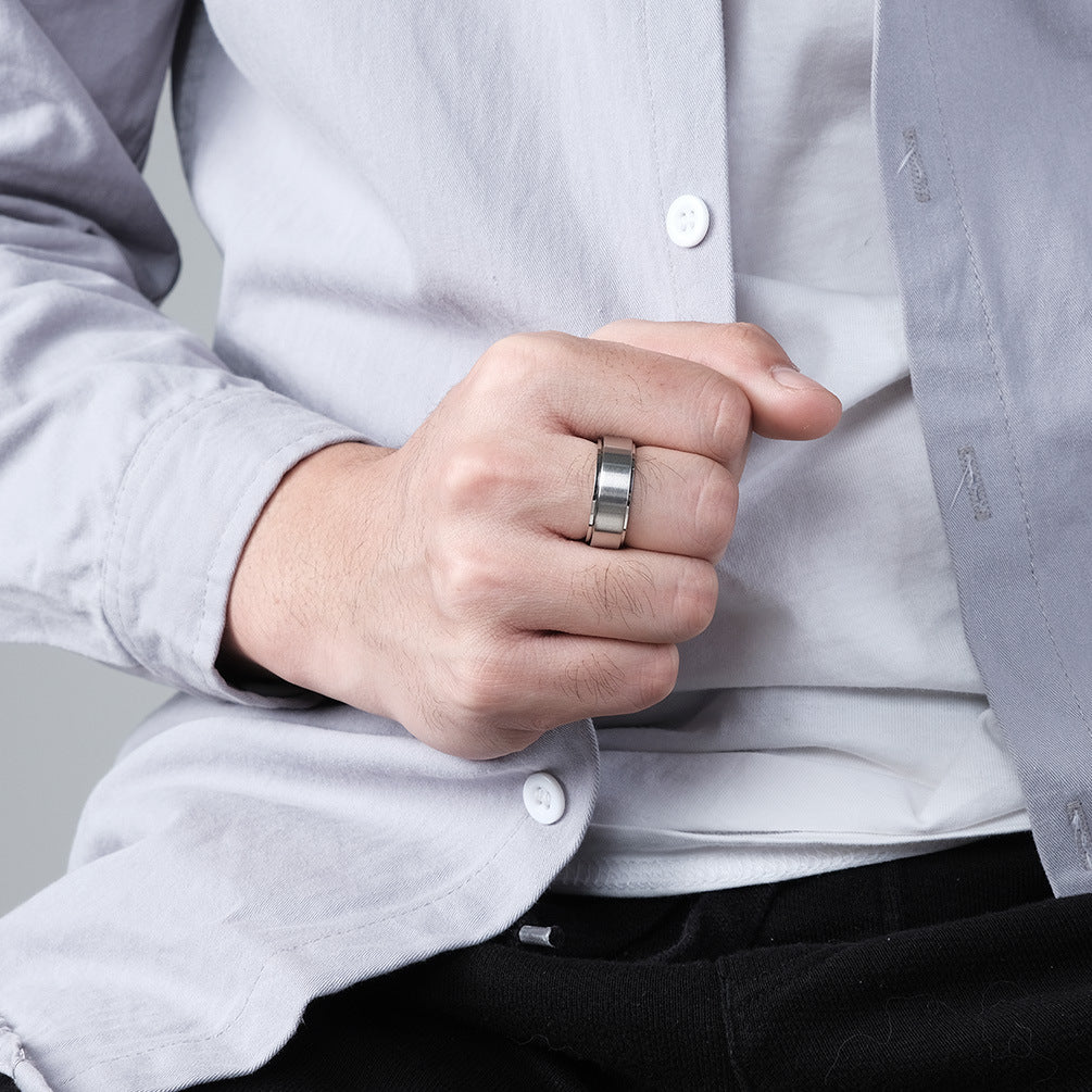 Planderful Dynamic Rotatable 8mm Titanium Steel Ring Matte Brushed Decompression For Men