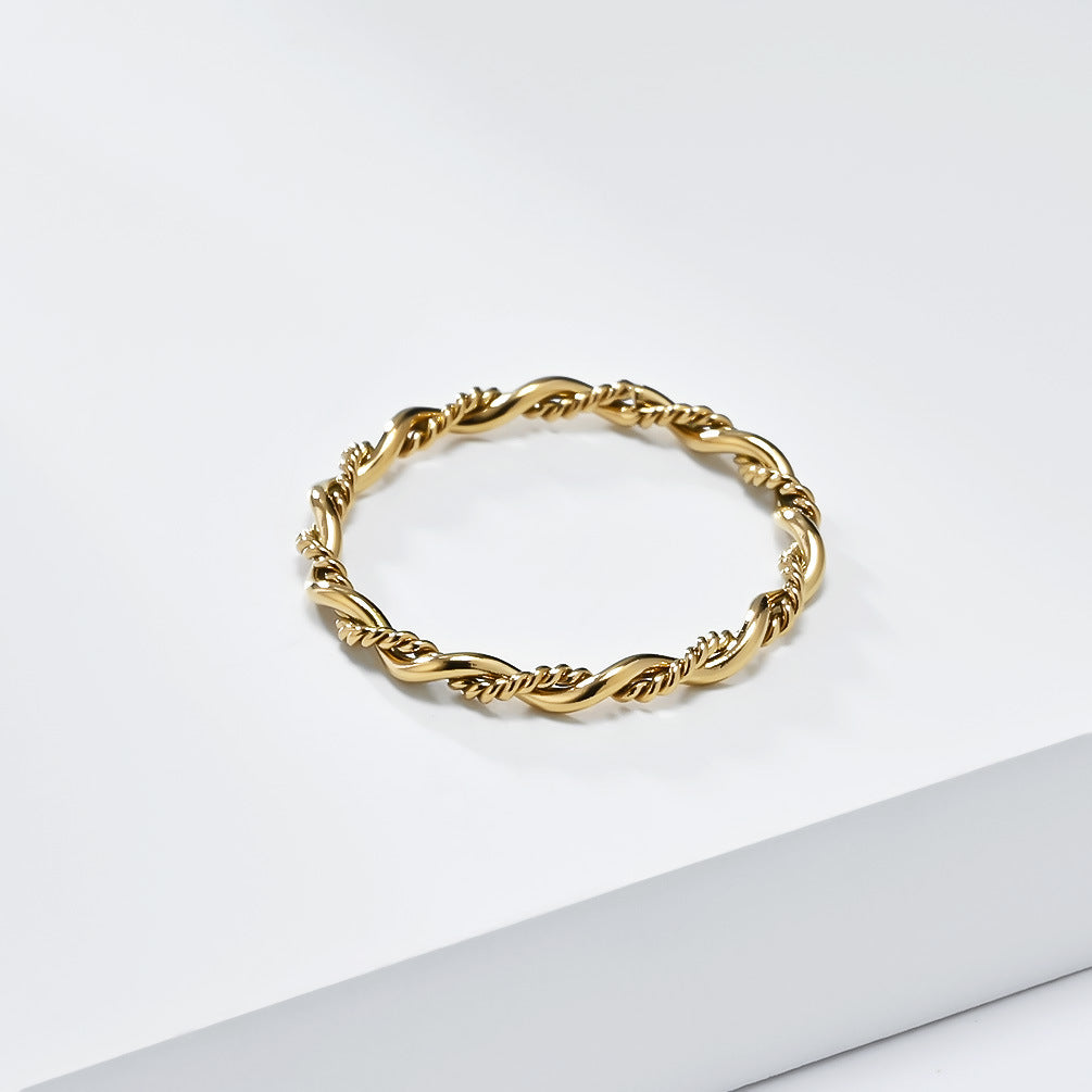 Planderful Titanium Steel Ring for Women Double Strand Woven Twist Tarnish Resistant Jewelry