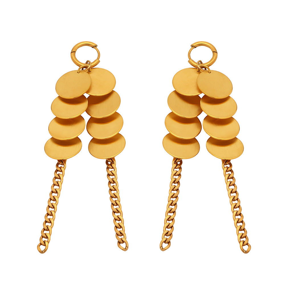 Planderful Fringed Disc Chain Earrings For Women 18K Gold