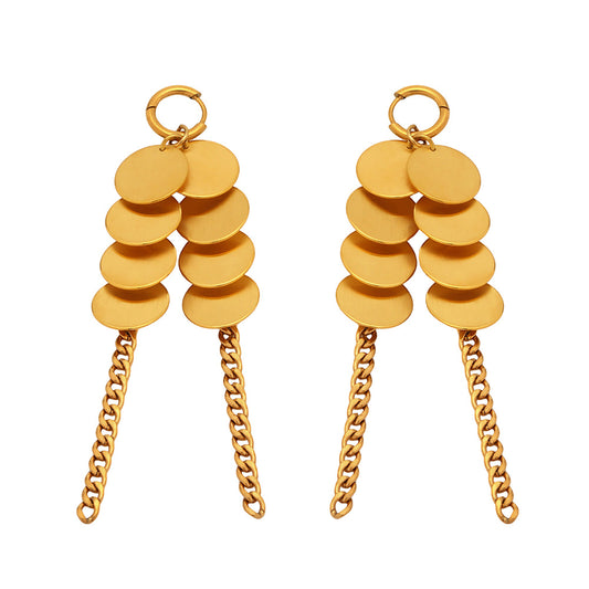 Planderful Fringed Disc Chain Earrings For Women 18K Gold