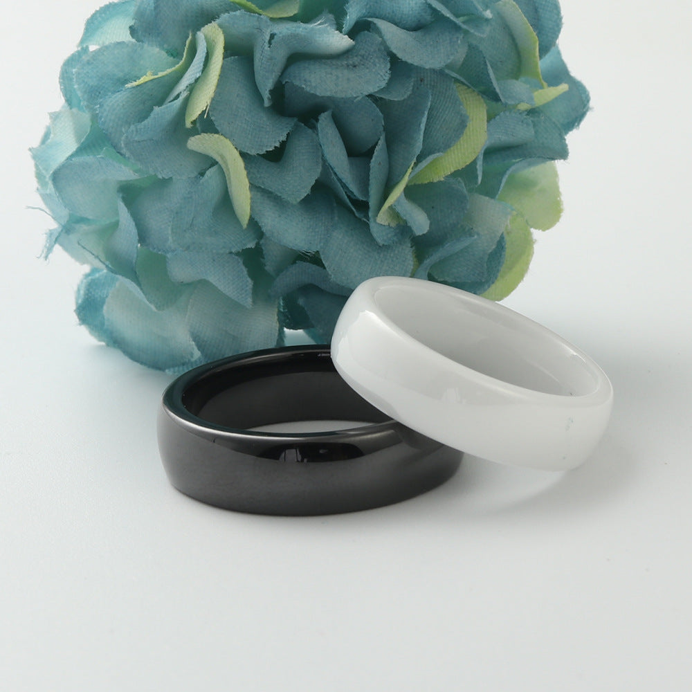 Minimalist Black and White Ceramic Couple Ring - Unisex Titanium Steel Jewelry for Everyday Wear