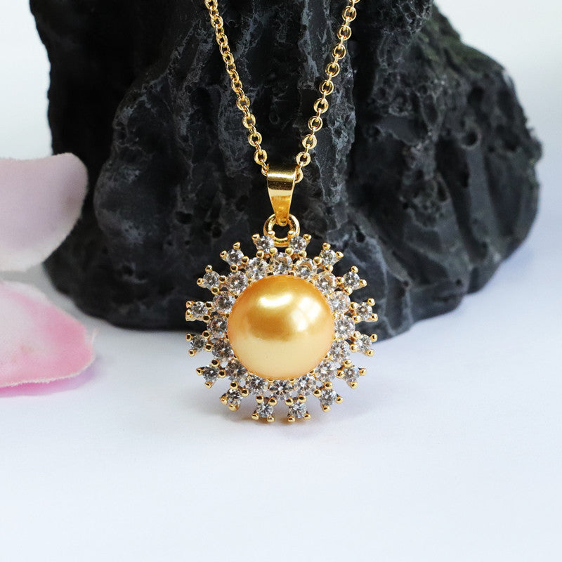 Champagne Shell Pearl Sun Halo Pendant — No Chain