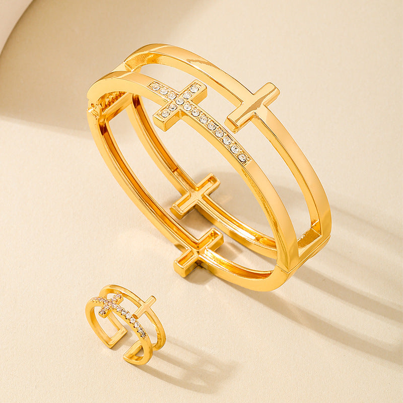 Planderful Vienna Verve Jewelry Set – Retro Metal Design with Zircon-Studded Accent