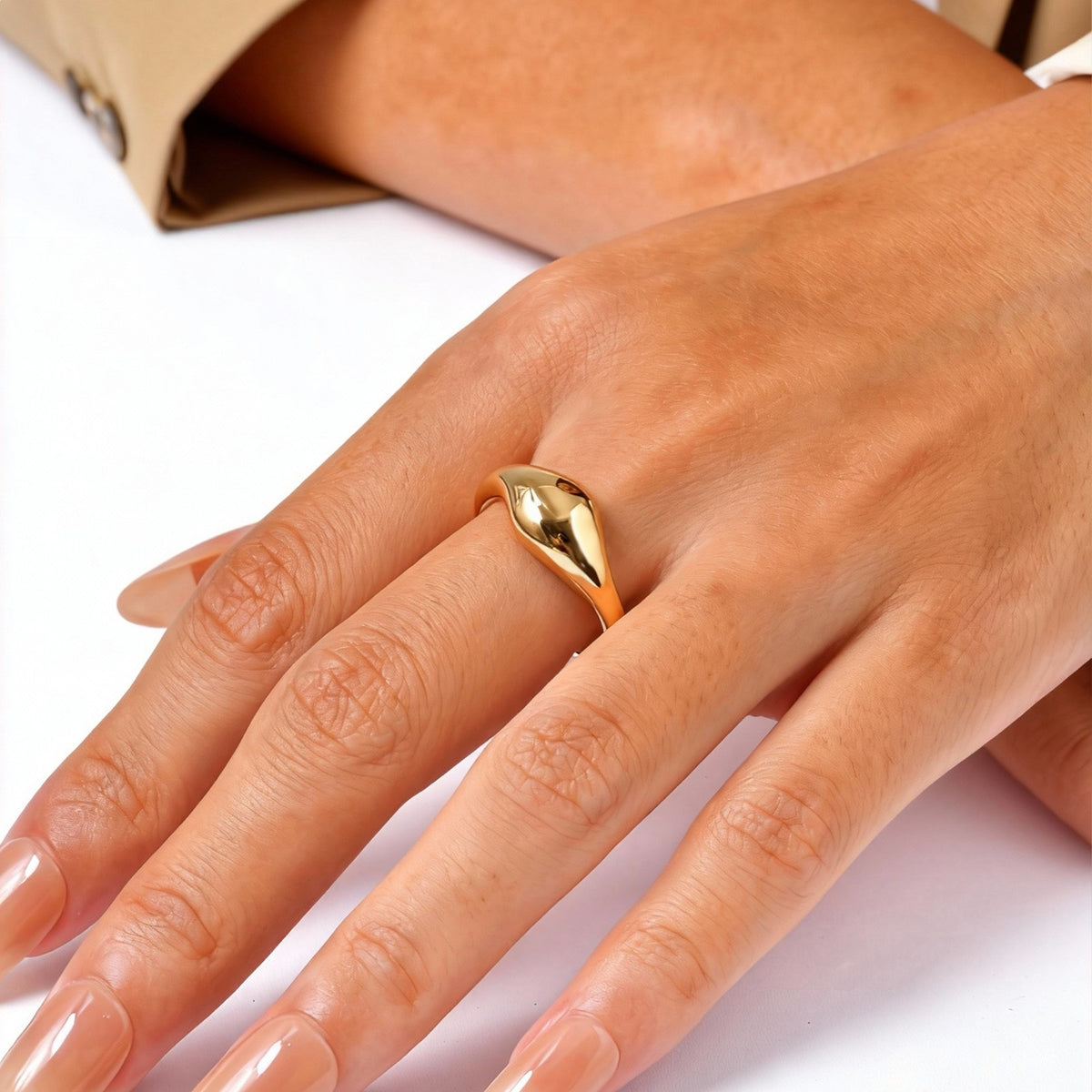 Hot Selling Stainless Steel Minimal Irregular Flow Glossy Stacked Ring