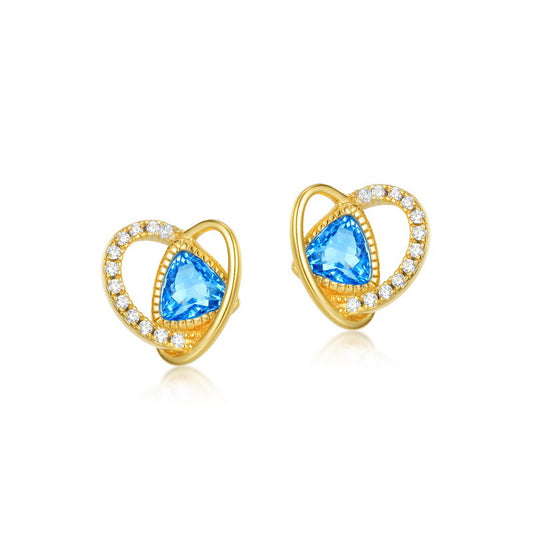 Triangle Blue Crystal Geometric Heart Shape Sterling Silver Stud Earrings