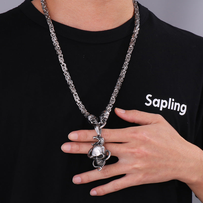 Gothic Skull Charm Pendant, Spooky Demon Claw Ghost Head Titanium Steel Men's Regal Chain Necklace