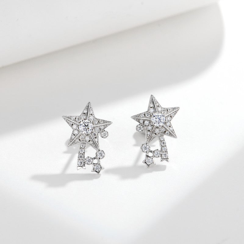 Planderful Moissanite Pentagram Earrings S925 Sterling Silver For Women Sparkling Everyday Wear