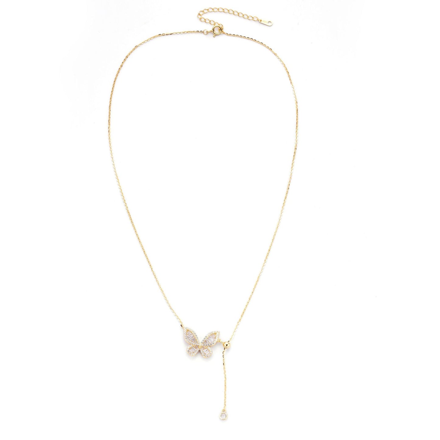S925 Sterling Silver Zircon-Encrusted Butterfly Necklace