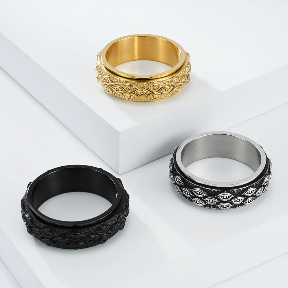 Planderful Rotating Devil Eye Ring For Men Stainless Steel Niche Fashion Accessory