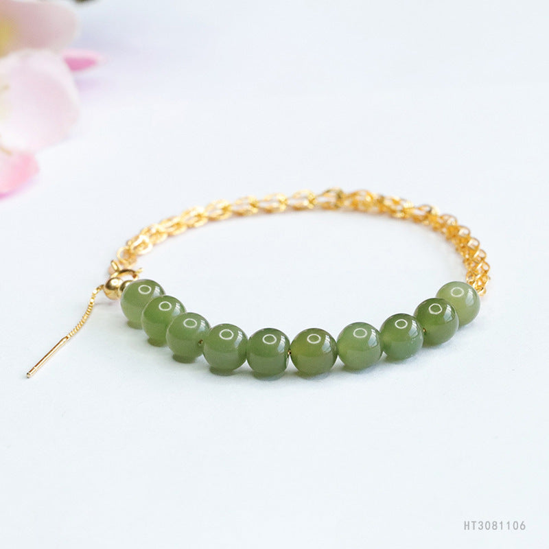 925 Sterling Silver Qingshui Hetian Jade Phoenix-Tail Bracelet