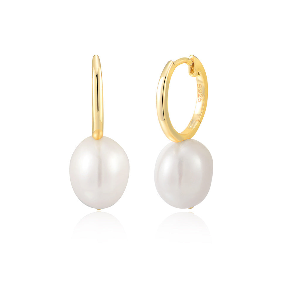 Planderful Pearl Sterling Silver Hoop Earrings For Women Elegant Natural Pearl Design