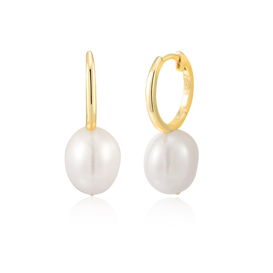 Planderful Pearl Sterling Silver Hoop Earrings For Women Elegant Natural Pearl Design